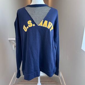 Victoria's Secret Pink 5th & Ocean US Navy Blue Mesh Crewneck Sweatshirt Large‎